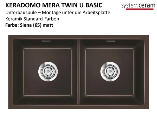 Systemceram KeraDomo MERA TWIN U BASIC Keramik Unterbausp�le in Standardfarben f�r die K�che