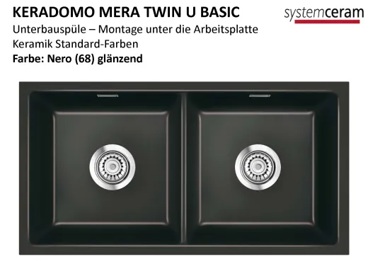Systemceram KeraDomo MERA TWIN U BASIC Keramik Unterbausp�le in Standardfarben f�r die K�che