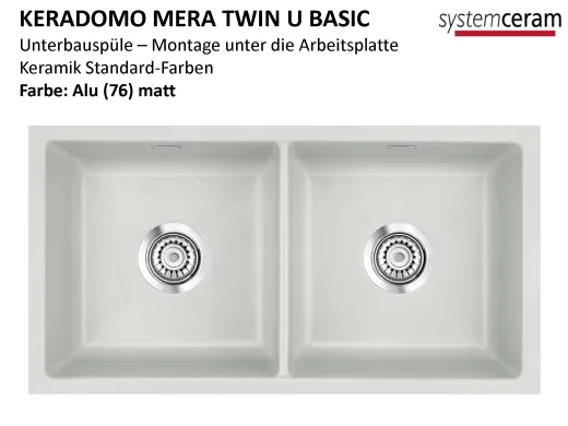 Systemceram KeraDomo MERA TWIN U BASIC Keramik Unterbausp�le in Standardfarben f�r die K�che