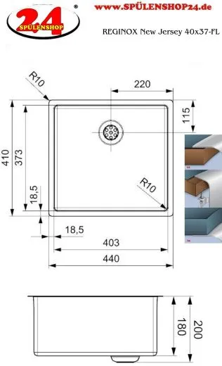 ✅ REGINOX Kchensple New Jersey 40x37 (L) Comfort Einbausple Edelstahl 3 in 1 mit Flachrand Siebkorb als Stopfenventil