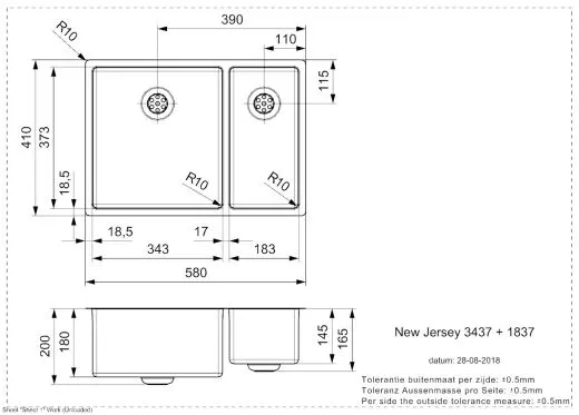 REGINOX Kchensple New Jersey 34x37+18x37 (L) Comfort Becken links Einbausple Edelstahl 3 in 1 mit Siebkorb als Stopfenventil