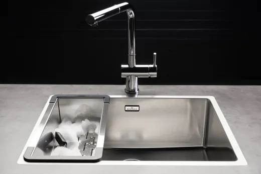 REGINOX K�chensp�le New Jersey 34x37+18x37 (L) Comfort Becken links Einbausp�le Edelstahl 3 in 1 mit Siebkorb als Stopfenventil