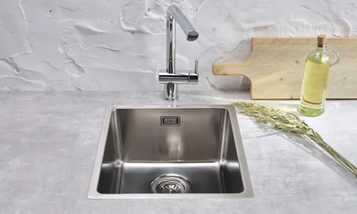 REGINOX Edelstahlsp�le Houston 34x40 Einbausp�le Edelstahl 3 in 1 mit Flachrand Siebkorb als Stopfenventil