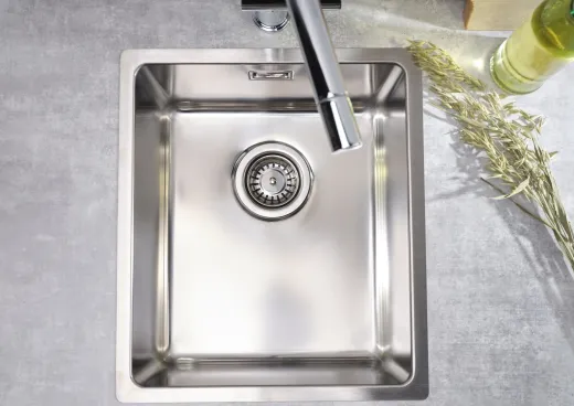 REGINOX Edelstahlsp�le Houston 34x40 Einbausp�le Edelstahl 3 in 1 mit Flachrand Siebkorb als Stopfenventil