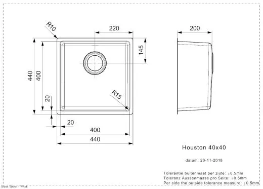 REGINOX Kchensple Houston 40x40 Einbausple Edelstahl 3 in 1 mit Flachrand Siebkorb als Stopfenventil
