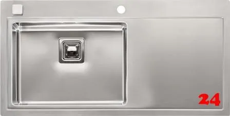 REGINOX Kchensple Phoenix 50 (L) Becken links Einbausple Edelstahl mit Flachrand Siebkorb als Drehexcenterventil