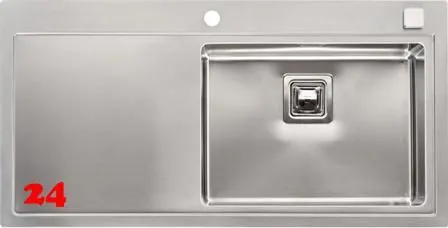REGINOX Kchensple Phoenix 50 (L) Becken rechts Einbausple Edelstahl mit Flachrand Siebkorb als Drehexcenterventil