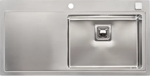 REGINOX Kchensple Phoenix 50 (L) Becken rechts Einbausple Edelstahl mit Flachrand Siebkorb als Drehexcenterventil
