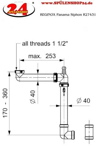 REGINOX Panama Siphon R27431 Platzsparender Ablaufkanal / Traps / Geruchsverschluss