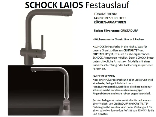 ❎ SCHOCK Kchenarmatur Laios Cristadur Classic Line Einhebelmischer Festauslauf 360 schwenkbarer Auslauf