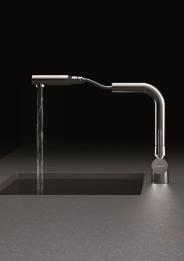 SCHOCK Kchenarmatur Laios White Gold Einhebelmischer Oberflche: Goldfarben mit Zugauslauf 360 schwenkbarer Auslauf mit Schlauchbrause