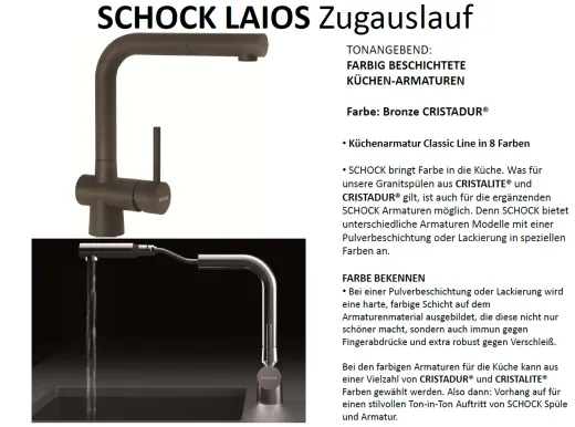 SCHOCK Kchenarmatur Laios Cristadur Classic Line Einhebelmischer Zugauslauf 360 schwenkbarer Auslauf mit Schlauchbrause