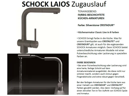 SCHOCK Kchenarmatur Laios Cristadur Classic Line Einhebelmischer Zugauslauf 360 schwenkbarer Auslauf mit Schlauchbrause