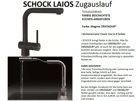 SCHOCK Kchenarmatur Laios Cristadur Classic Line Einhebelmischer Zugauslauf 360 schwenkbarer Auslauf mit Schlauchbrause