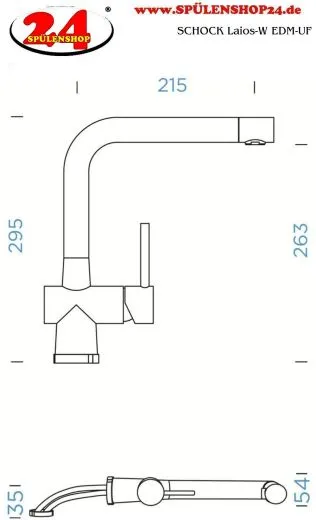 SCHOCK Kchenarmatur Laios-W EDM Einhebelmischer Edelstahl massiv mit Festauslauf 360 schwenkbarer Auslauf Vorfenstermontage