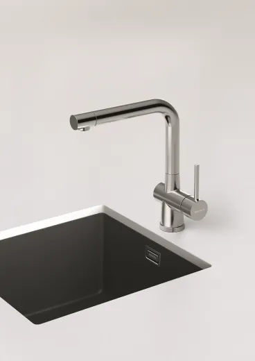 SCHOCK Kchenarmatur Laios-W EDM Einhebelmischer Edelstahl massiv mit Festauslauf 360 schwenkbarer Auslauf Vorfenstermontage