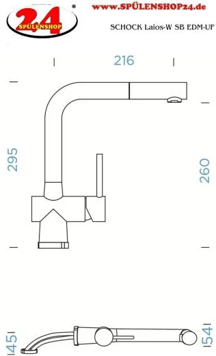 SCHOCK Kchenarmatur Laios-W EDM Einhebelmischer Edelstahl massiv mit Zugauslauf 360 schwenkbarer Auslauf mit Schlauchbrause Vorfenstermontage
