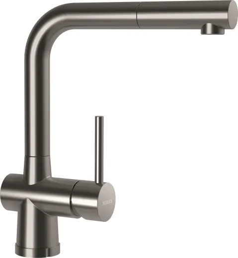 SCHOCK Kchenarmatur Laios-W EDM Einhebelmischer Edelstahl massiv mit Zugauslauf 360 schwenkbarer Auslauf mit Schlauchbrause Vorfenstermontage