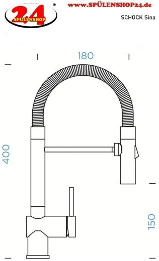 SCHOCK Kchenarmatur Sina EDM Einhebelmischer Edelstahl massiv mit Festauslauf 360 schwenkbarer Auslauf und Pendelbrause