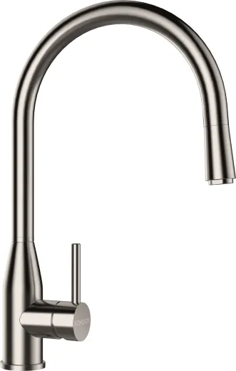 SCHOCK Kchenarmatur Kavus EDM Einhebelmischer Edelstahl massiv mit Zugauslauf 360 schwenkbarer Auslauf mit Schlauchbrause