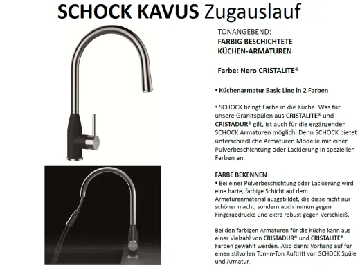 SCHOCK Kchenarmatur Kavus Cristalite Basic Line Einhebelmischer Zugauslauf 360 schwenkbarer Auslauf mit Schlauchbrause