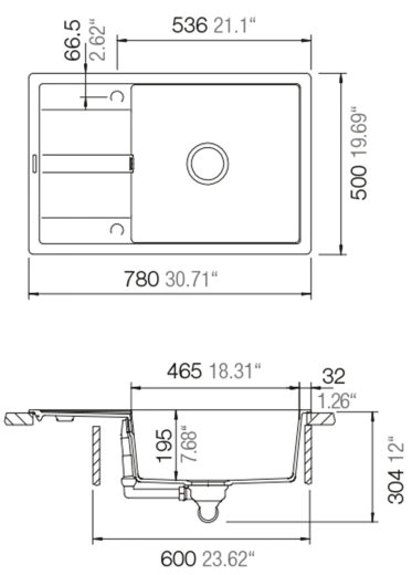SCHOCK Kchensple Manhattan D-100LS Cristalite Granitsple / Einbausple Basic Line mit Drehexcenter