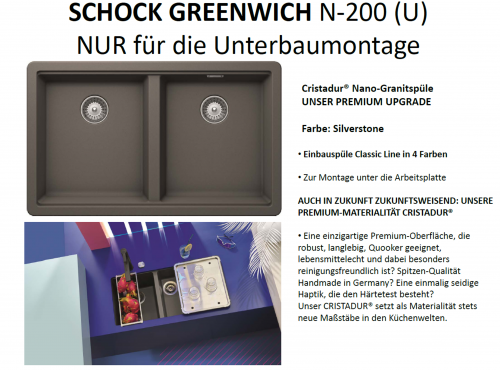 SCHOCK Doppelbecken Greenwich N-200-U Cristadur Nano-Granitsple / Unterbausple mit Drehexcenter