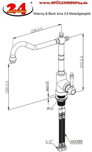 ✅ Villeroy & Boch Kchenarmatur Avia 2.0 Einhebelmischer Edelstahl massiv mit Festauslauf Nostalgieoptik