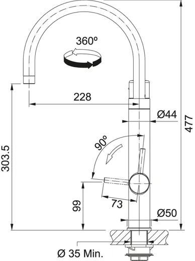 FRANKE Vital Festauslauf Einhebelmischer mit 3-Stufen Kapsel Trinkwasserfiltersystem 360 schwenkbarer Auslauf