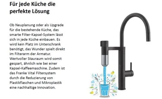 FRANKE Vital Festauslauf Einhebelmischer mit 3-Stufen Kapsel Trinkwasserfiltersystem 360 schwenkbarer Auslauf