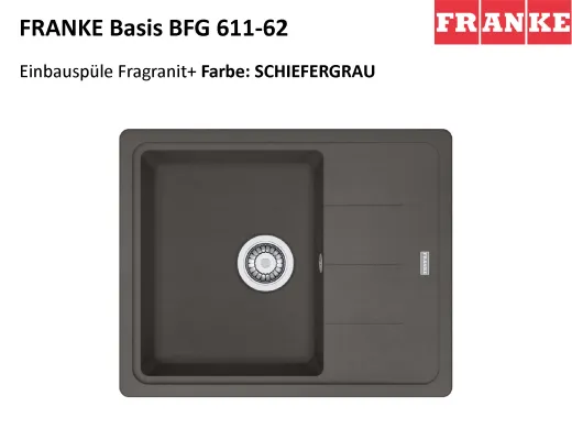 ✅ FRANKE Kchensple Basis BFG 611-62 Fragranit+ Einbausple / Granitsple mit Drehknopfventil Farbe Schiefergrau