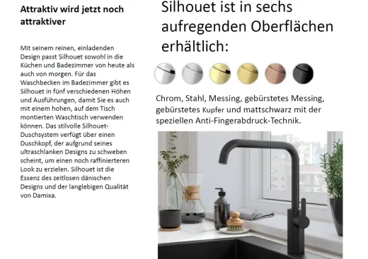 DAMIXA Kchenarmatur Silhouet Edelmessing poliert PVD Einhebelmischer mit Festauslauf