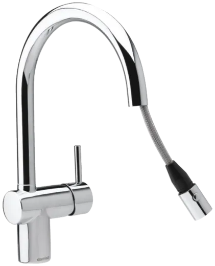 DAMIXA Kchenarmatur Merkur C-Auslauf Chrom Einhebelmischer mit Zugauslauf und Brausefunktion