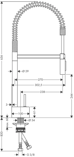 AXOR Kchenarmatur Starck Semi Pro Chrom Einhebelmischer 240 mit Pendelbrause und Joystick-Bedienung 360 schwenkbarer Auslauf (10820000)