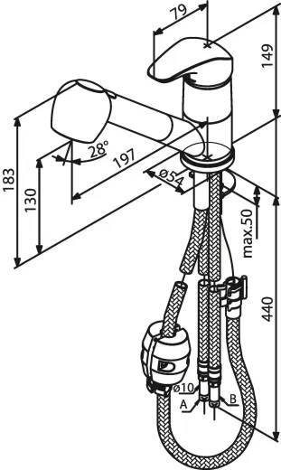 DAMIXA Kchenarmatur Space Chrom-SB Einhebelmischer mit Zugauslauf und Obenbedienung