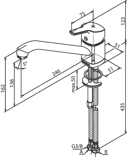 DAMIXA Kchenarmatur Pine Chrom Einhebelmischer mit Festauslauf und Obenbedienung