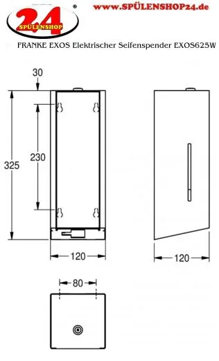 KWC PROFESSIONAL EXOS Elektronischer Desinfektionsspender EXOS625WDES Aufputzmontage opto-elektronisch gesteuerte Sensorik