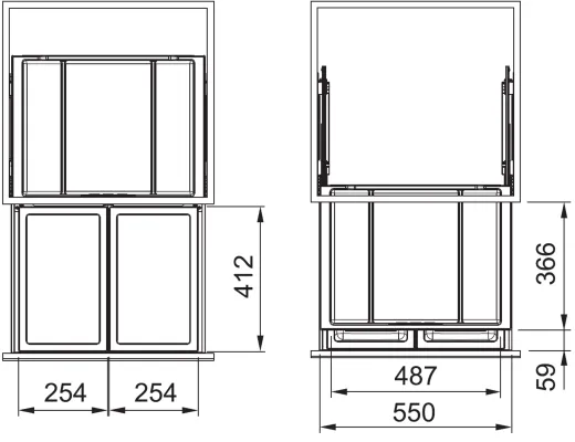 FRANKE Sorter FX 60 26-26 Einbau-Abfallsammler / Mlltrennsystem in 2-fach Trennung Frontauszug
