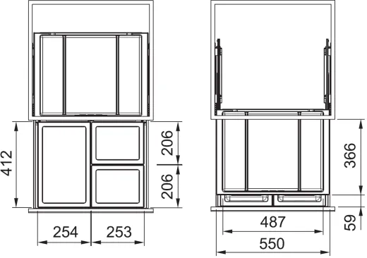 FRANKE Sorter FX 60 26-11-11 Einbau-Abfallsammler / Mlltrennsystem in 3-fach Trennung Frontauszug