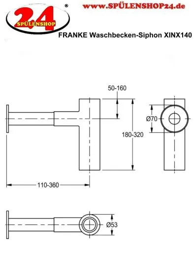 KWC PROFESSIONAL Waschbecken-Siphon XINX140 Messing verchromt passend zu "Beauty Wash" Waschtischen
