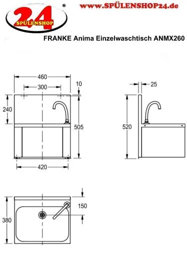 KWC PROFESSIONAL Anima Einzelwaschtisch ANMX206 fr Wandmontage fugenlos eingeschweites Becken ohne berlauf mit Knie- oder Hftbettigung