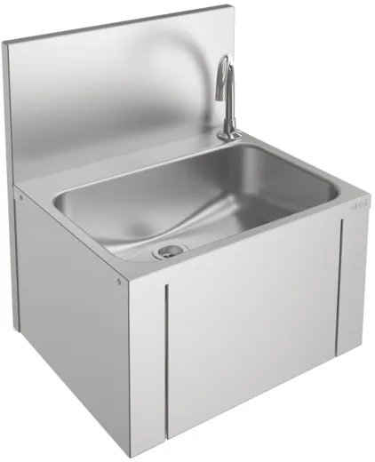 KWC PROFESSIONAL Anima Einzelwaschtisch ANMX206 fr Wandmontage fugenlos eingeschweites Becken ohne berlauf mit Knie- oder Hftbettigung