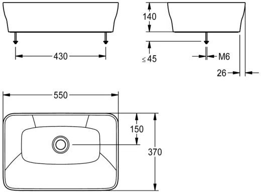 KWC PROFESSIONAL QUADROtop Aufsatzwaschtisch ANMT4001 Waschtisch MIRANIT Montage auf Waschtischplatte ohne berlauf
