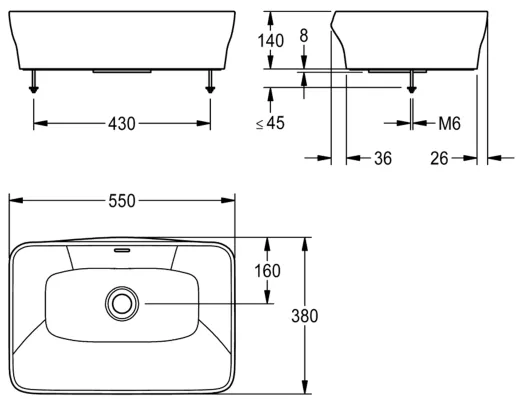 KWC PROFESSIONAL QUADROtop Aufsatzwaschtisch ANMT4002 Waschtisch MIRANIT Montage auf Waschtischplatte