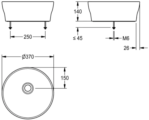KWC PROFESSIONAL RONDAtop Aufsatzwaschtisch ANMT2001 Waschtisch MIRANIT Montage auf Waschtischplatte ohne berlauf