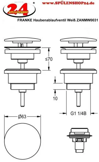 KWC PROFESSIONAL Haubenablaufventil ZANMW0031 Wei passend QUADROtop, RONDAtop Aufsatzwaschtischen sowie QUADRO-FX
