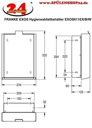 KWC PROFESSIONAL EXOS Hygieneabfallbehlter EXOS611EX fr die Unterputzmontage Fassungsvermgen zirka 3,7 Liter
