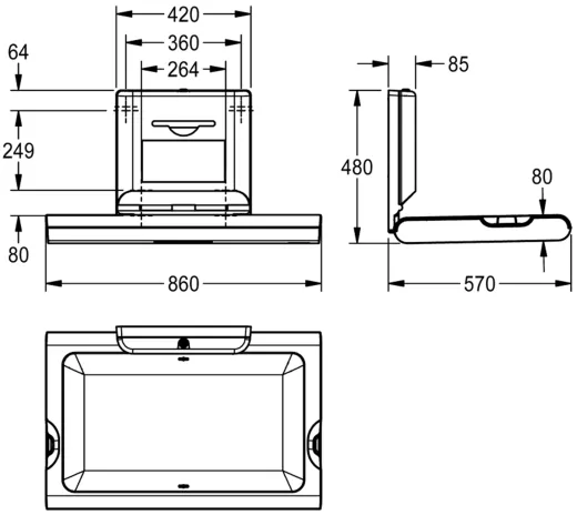 KWC PROFESSIONAL CAMBRINO Baby-Wickeltisch horizontal CAMB11HS mit Frontplatte aus Edelstahl fr die Wandmontage und klappbar