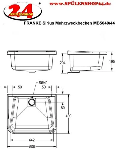 KWC PROFESSIONAL Mehrzweckbecken MB5040 aus Verbundstoff Farbe Wei fr Wandmontage ohne berlauf