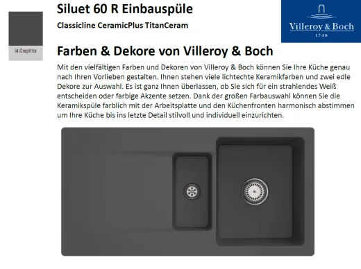 Villeroy & Boch SILUET 60 R-Classicline Einbausple / Keramiksple aus TitanCeram in Standard Farben